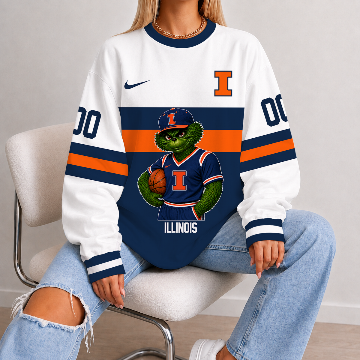 [SLAM DUNK DEAL] NEW CUSTOMIZED NCAA MAM15 IFI ILLINOIS FIGHTING ILLINI STRAPPY UNISEX SWEATSHIRT