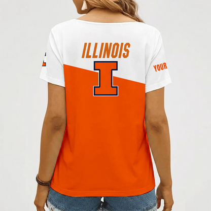 [FAN FAVORITE] NEW CUSTOMIZED NCAA MAM15 IFI ILLINOIS FIGHTING ILLINI STRAPPY V-NECK FEMALE SHIRT