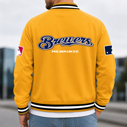 [HOMERUN DEAL] NEW CUSTOMIZED MLB15 MBS MILWAUKEE BREWERS MULTICOLOR MEN'S CASUAL JACKET