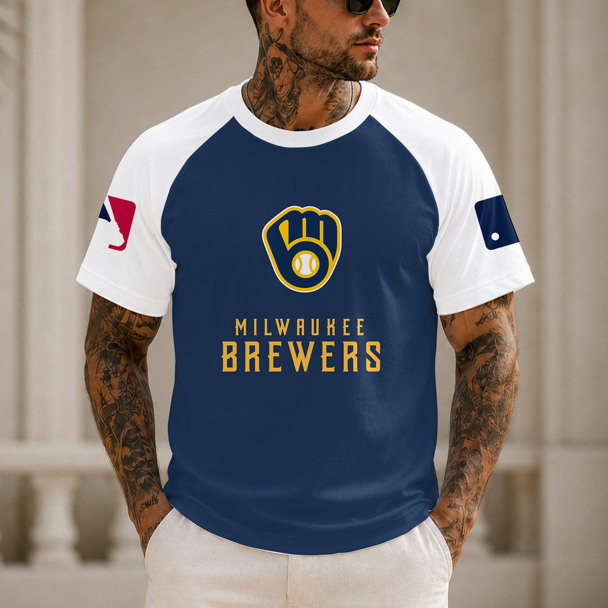 [HOMERUN DEAL] NEW MLB15 MBS MILWAUKEE BREWERS CUSTOMIZED RAGLAN TEE