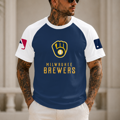 [HOMERUN DEAL] NEW MLB15 MBS MILWAUKEE BREWERS CUSTOMIZED RAGLAN TEE