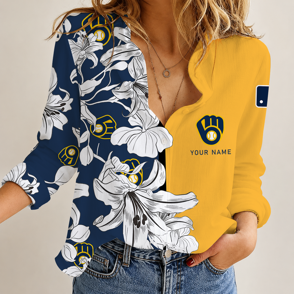 [HOMERUN DEAL] NEW CUSTOMIZED MLB15 MBS MILWAUKEE BREWERS WOMEN CASUAL SHIRT