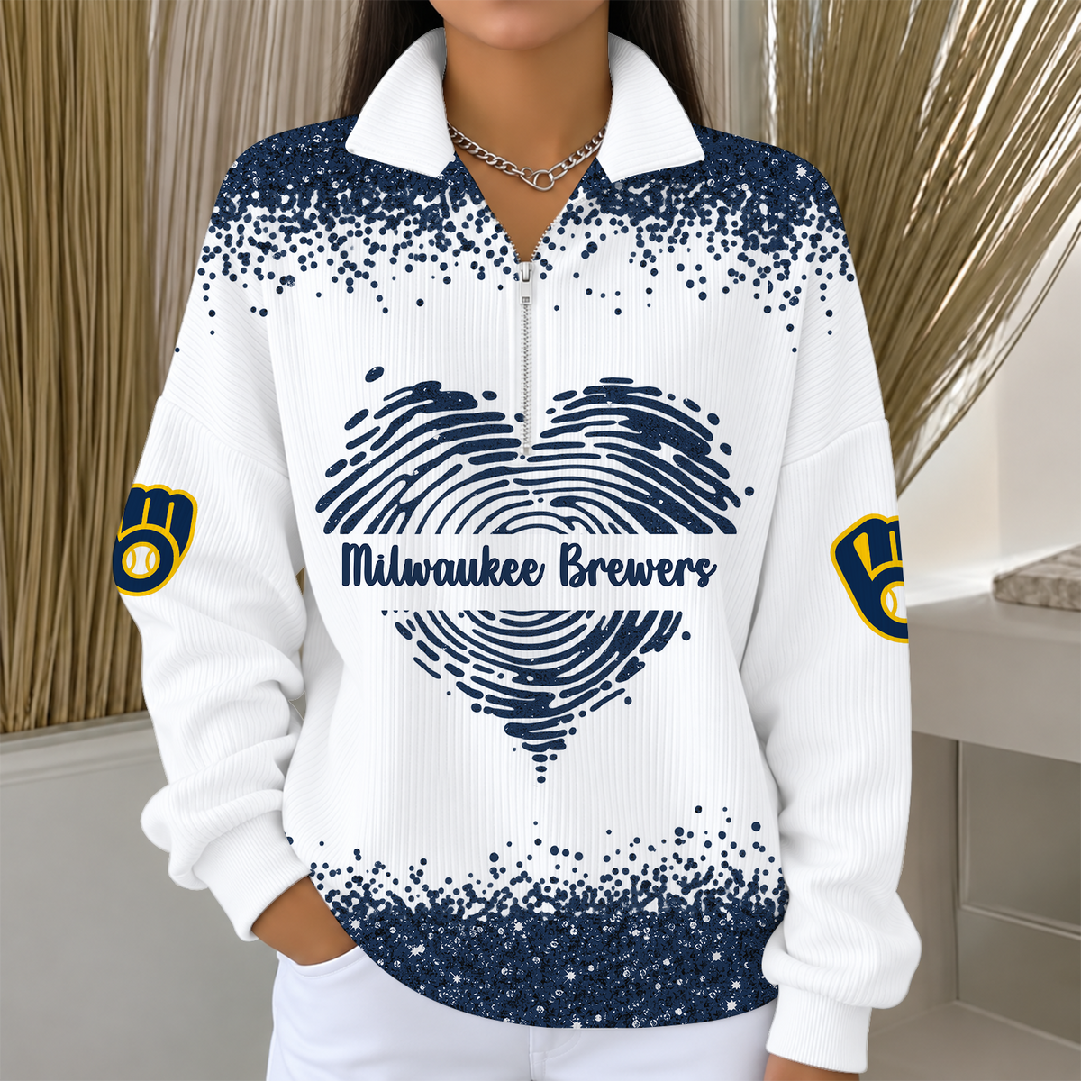 [HOMERUN DEAL] NEW CUSTOMIZED MLB15 MBS THE BREWERS QUARTER ZIP RIBBED SWEATER