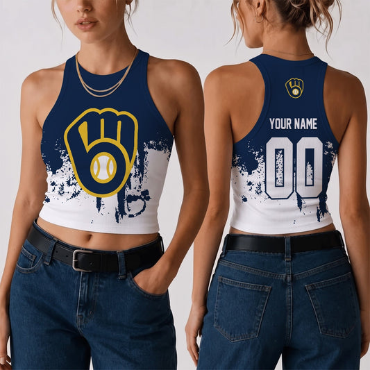 [HOMERUN DEAL] NEW CUSTOMIZED MLB15 MBS THE BREWERS WOMEN'S CROP TOP