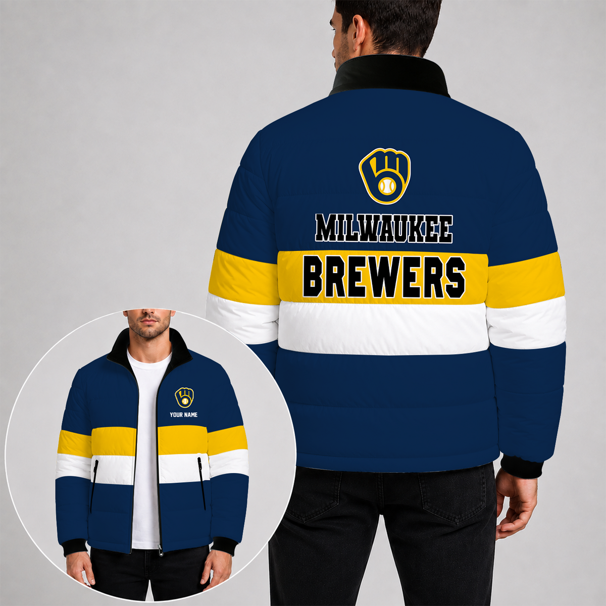 [HOMERUN DEAL] NEW CUSTOMIZED MLB 15 THE BREWERS PUFFER JACKET