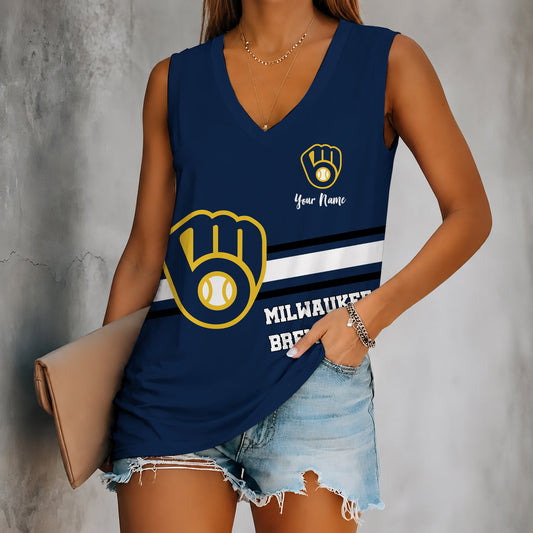 [HOMERUN DEAL] NEW CUSTOMIZED MLB15 MBS MILWAUKEE BREWERS WOMEN'S V-NECK TANK TOP
