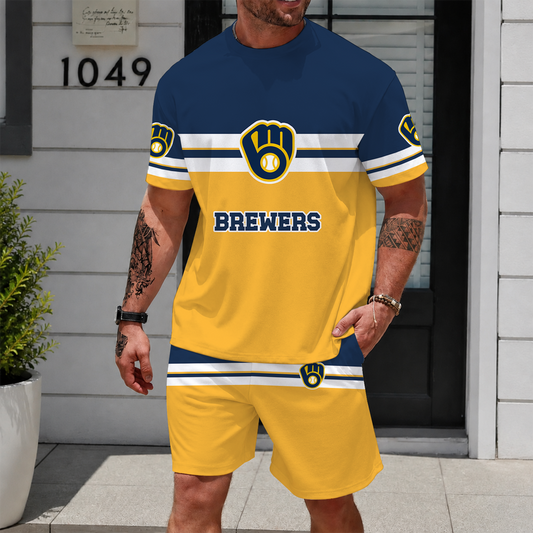 [HOMERUN DEAL] NEW CUSTOMIZED MLB15 MBS MILWAUKEE BREWERS UNISEX T-SHIRT & SHORTS SET