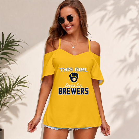 [HOMERUN DEAL] NEW CUSTOMIZED MLB15 MBS MILWAUKEE BREWERS WOMEN'S STRAPPY OFF-SHOULDER TOP