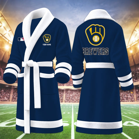 [HOMERUN DEAL] NEW CUSTOMIZED MLB15 MBS MILWAUKEE BREWERS MULTICOLOR FLEECE BATHROBE