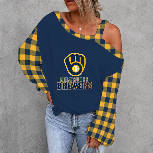 [HOMERUN DEAL] NEW CUSTOMIZED MLB15 MBS MILWAUKEE BREWERS WOMEN'S OFF-SHOULDER LONG SLEEVE SHIRT