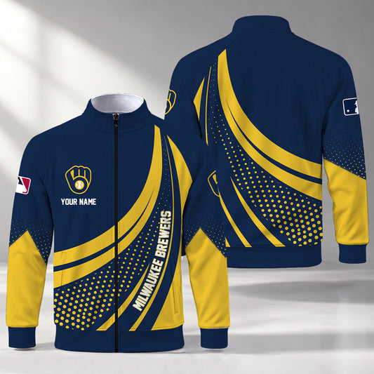 [HOMERUN DEAL] NEW CUSTOMIZED MLB15 MBS MILWAUKEE BREWERS STAND COLLAR JACKET