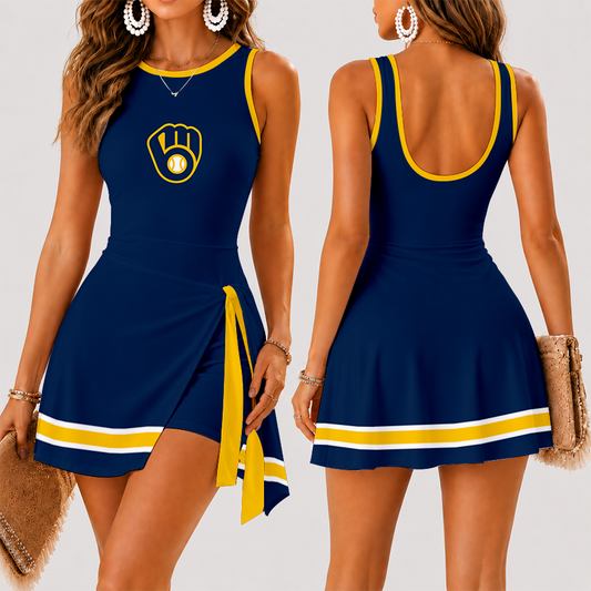 [HOMERUN DEAL] NEW CUSTOMIZED MLB15 MBS MILWAUKEE BREWERS WOMEN'S SUMMER SKORT DRESS