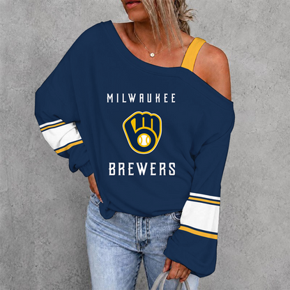 [HOMERUN DEAL] NEW CUSTOMIZED MLB15 MBS MILWAUKEE BREWERS WOMEN'S OFF-SHOULDER LONG SLEEVE SHIRT
