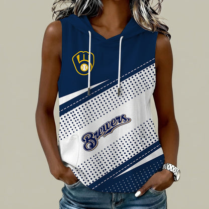 [HOMERUN DEAL] NEW CUSTOMIZED MLB15 MBS MILWAUKEE BREWERS WOMEN'S SLEEVELESS HOODED POCKET TANK TOP