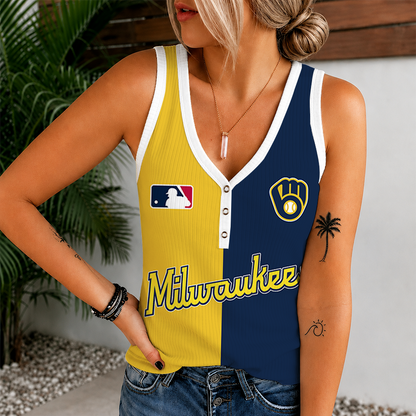 [HOMERUN DEAL] NEW CUSTOMIZED MLB15 MBS MILWAUKEE BREWERS WOMEN'S V-NECK TANK TOP