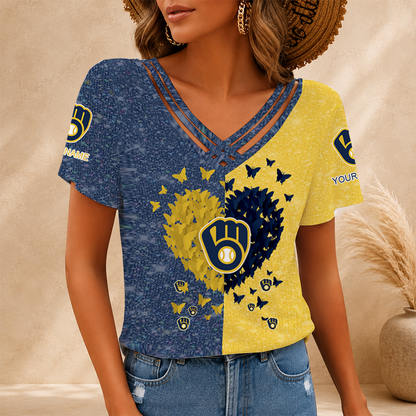 [HOMERUN DEAL] NEW CUSTOMIZED MLB15 MBS MILWAUKEE BREWERS V-NECK SHIRT