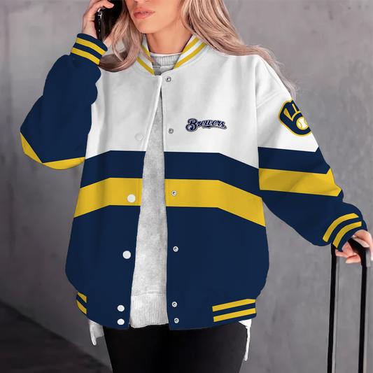 [HOMERUN DEAL] NEW CUSTOMIZED MLB15 MBS MILWAUKEE BREWERS SATIN VARSITY & BASEBALL JACKET