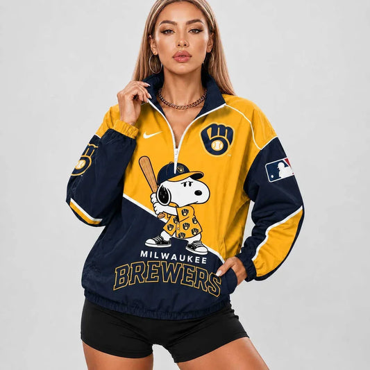 [HOMERUN DEAL] NEW CUSTOMIZED MLB15 MBS MILWAUKEE BREWERS V-NECK ZIPPER SWEATSHIRT JACKET