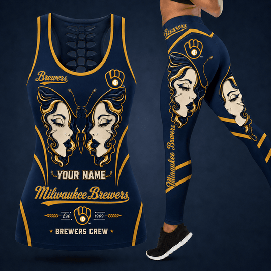 [HOMERUN DEAL] NEW CUSTOMIZED MLB15 MBS MILWAUKEE BREWERS HOLLOW TANK TOP & LEGGINGS SET