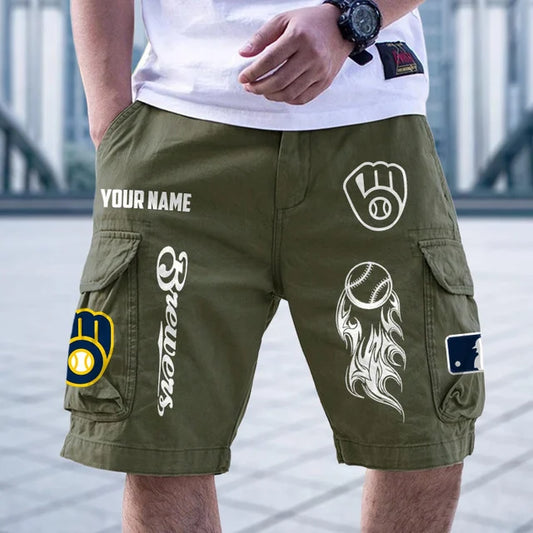 [HOMERUN DEAL] NEW CUSTOMIZED MLB15 MBS MILWAUKEE BREWERS MEN'S CARGO SHORTS
