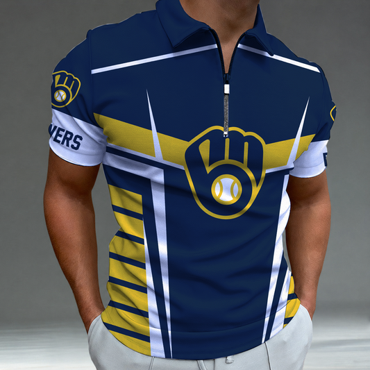 [HOMERUN DEAL] NEW CUSTOMIZED MLB15 MBS MILWAUKEE BREWERS ZIP POLO SHIRT