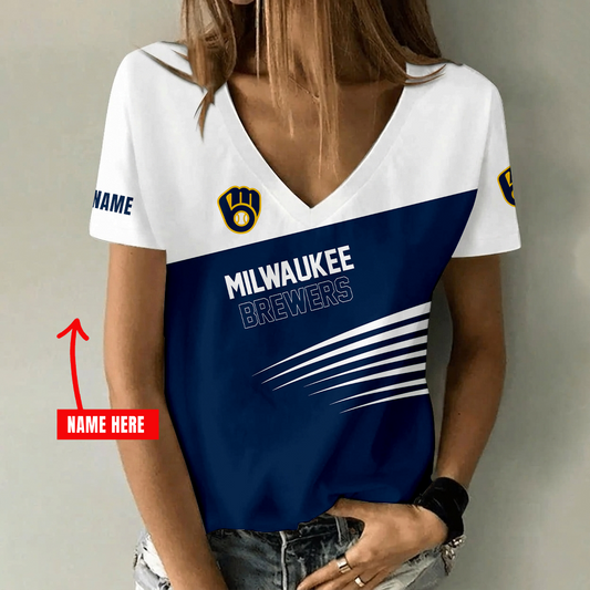 [HOMERUN DEAL] NEW CUSTOMIZED MLB15 MBS MILWAUKEE BREWERS V-NECK FEMALE SHIRT