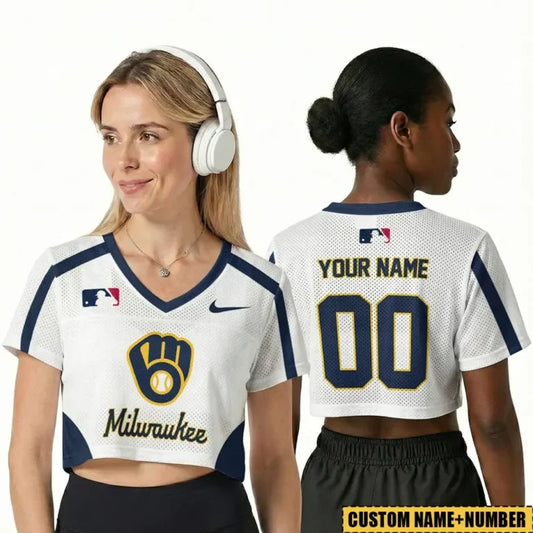 [HOMERUN DEAL] NEW CUSTOMIZED MLB15 MBS MILWAUKEE BREWERS V-NECK JERSEY CROP TOP