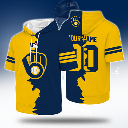 [HOMERUN DEAL] NEW CUSTOMIZED MLB15 MBS MILWAUKEE BREWERS SHORT SLEEVE HOODIE