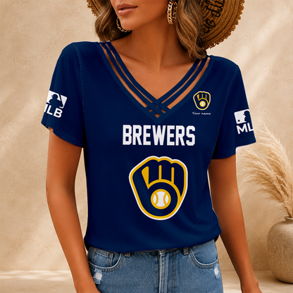 [HOMERUN DEAL] NEW CUSTOMIZED MLB15 MBS MILWAUKEE BREWERS V-NECK SHIRT