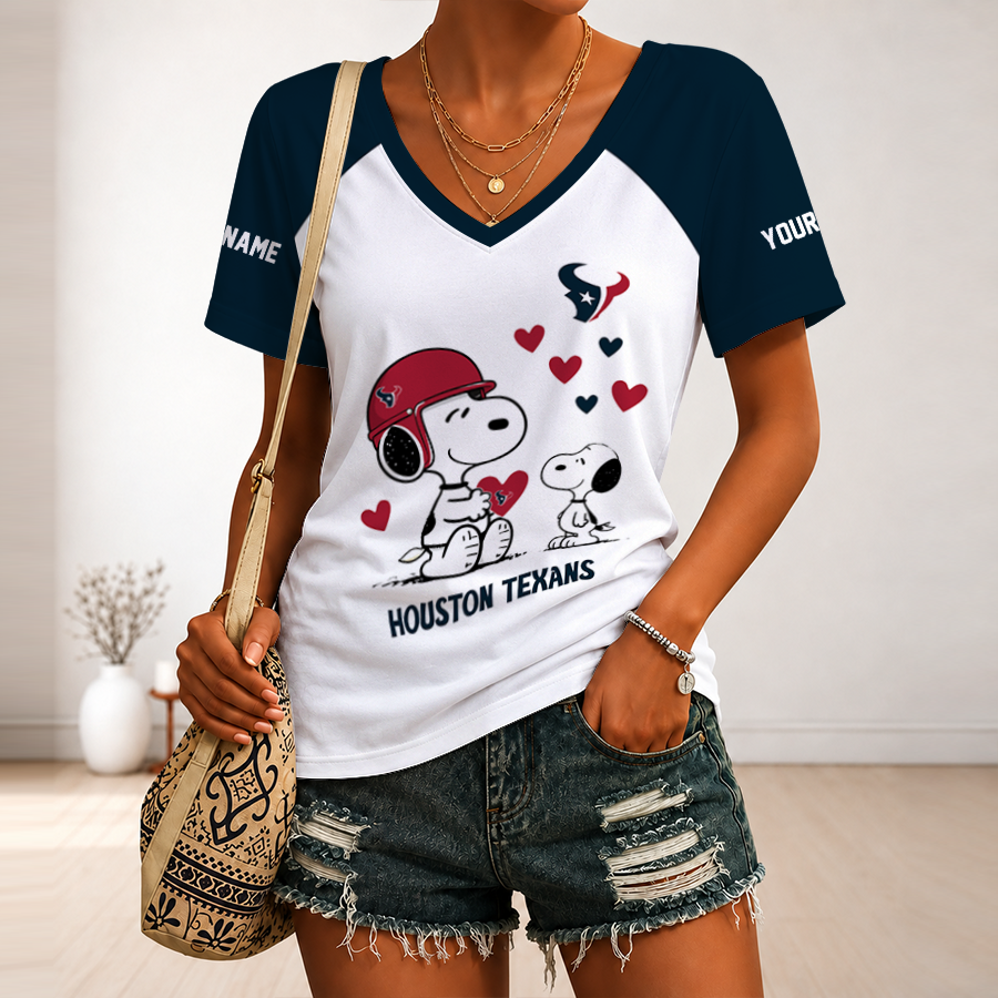 [TOUCHDOWN DEAL] NEW CUSTOMIZED NFL15 HTT HOUSTON TEXANS V-NECK FEMALE SHIRT