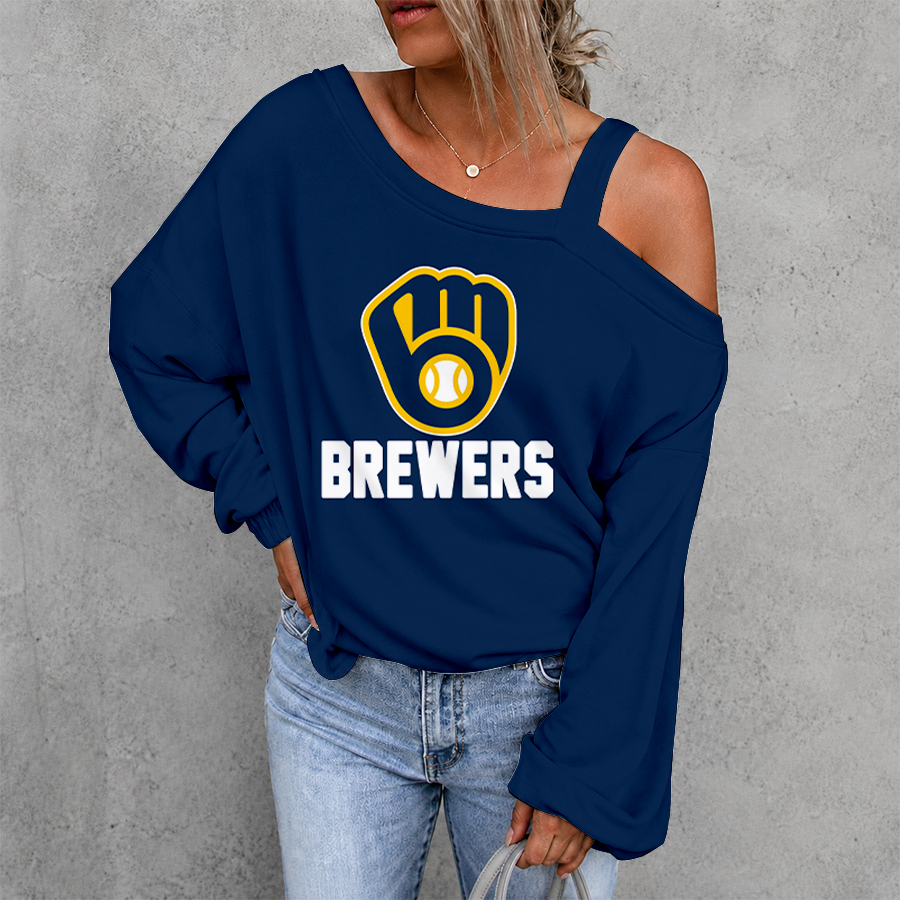 [HOMERUN DEAL] NEW CUSTOMIZED MLB15 MBS MILWAUKEE BREWERS WOMEN'S OFF-SHOULDER LONG SLEEVE SHIRT