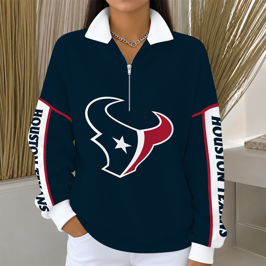 [TOUCHDOWN DEAL] NEW CUSTOMIZED NFL15 HTT HOUSTON TEXANS QUARTER ZIP RIBBED SWEATER