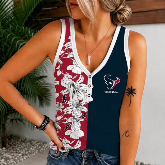 [TOUCHDOWN DEAL] NEW CUSTOMIZED NFL15 HTT HOUSTON TEXANS WOMEN'S V-NECK TANK TOP