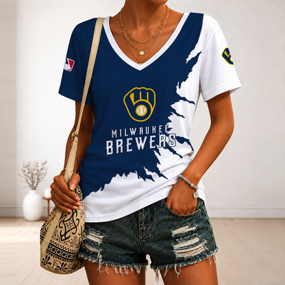 [HOMERUN DEAL] NEW CUSTOMIZED MLB15 MBS MILWAUKEE BREWERS V-NECK FEMALE SHIRT