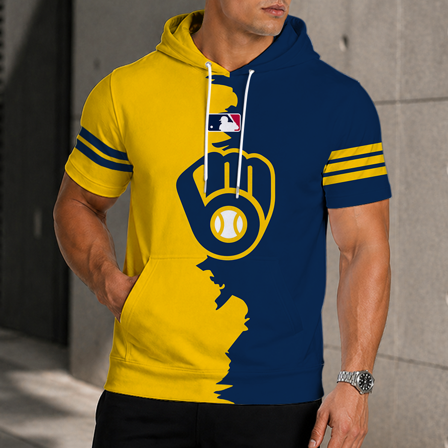 [HOMERUN DEAL] NEW CUSTOMIZED MLB15 MBS MILWAUKEE BREWERS SHORT SLEEVE HOODIE
