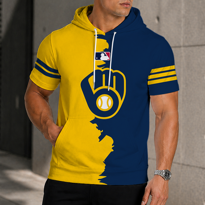 [HOMERUN DEAL] NEW CUSTOMIZED MLB15 MBS MILWAUKEE BREWERS SHORT SLEEVE HOODIE