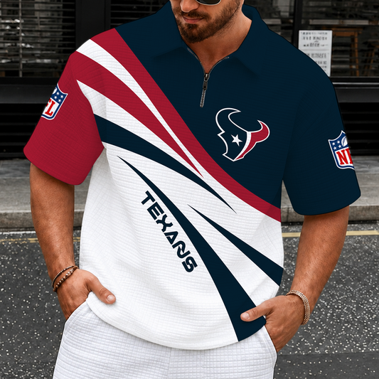 [TOUCHDOWN DEAL] NEW CUSTOMIZED NFL15 HTT HOUSTON TEXANS QUARTER-ZIP POLO SHIRT
