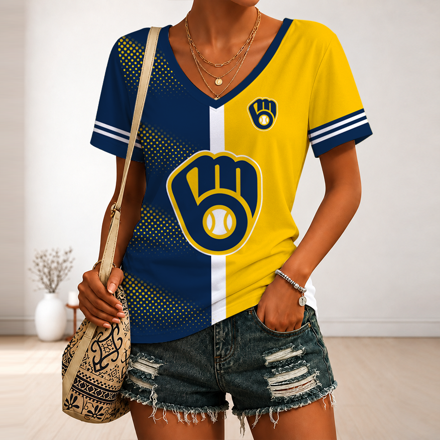 [HOMERUN DEAL] NEW CUSTOMIZED MLB15 MBS MILWAUKEE BREWERS V-NECK FEMALE SHIRT