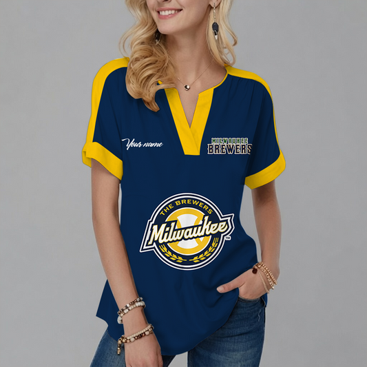 [HOMERUN DEAL] NEW CUSTOMIZED MLB15 MBS MILWAUKEE BREWERS V-NECK FEMALE SHIRT