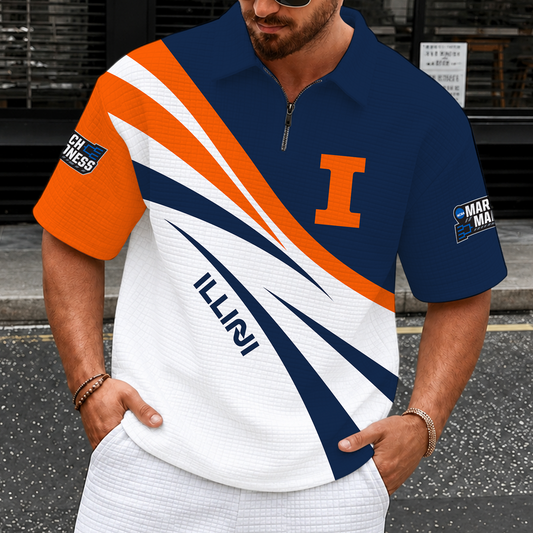 [SLAM DUNK DEAL] NEW CUSTOMIZED NCAA MAM15 IFI ILLINOIS FIGHTING ILLINI QUARTER-ZIP POLO SHIRT