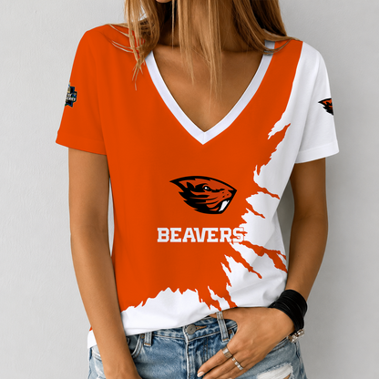 [HOMERUN DEAL] NEW CUSTOMIZED NCAA CWS15 OGB OREGON STATE BEAVERS V-NECK FEMALE SHIRT