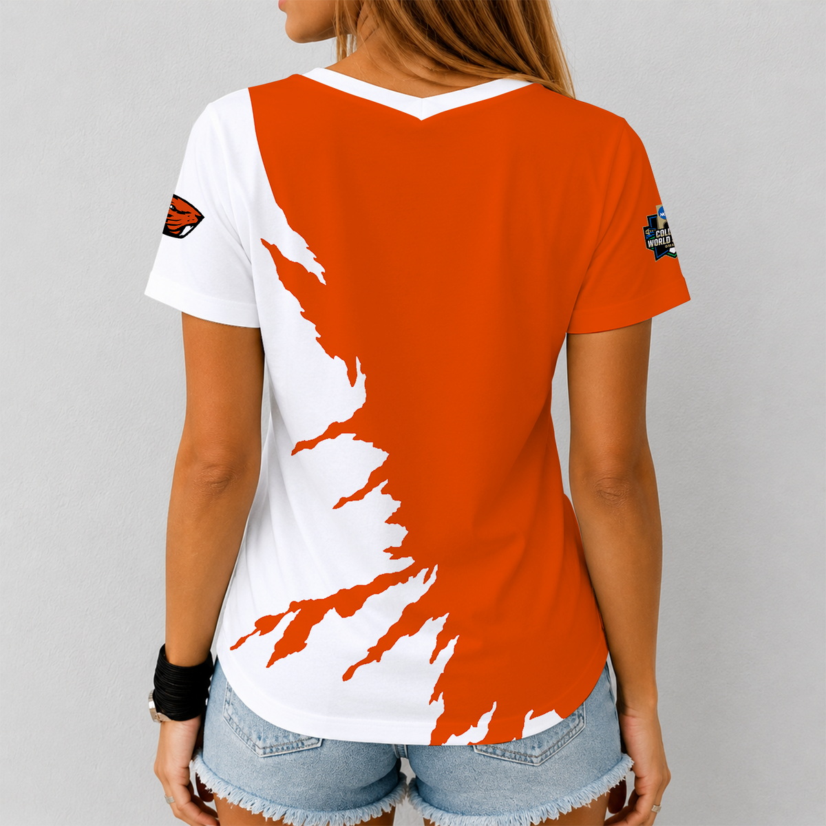 [HOMERUN DEAL] NEW CUSTOMIZED NCAA CWS15 OGB OREGON STATE BEAVERS V-NECK FEMALE SHIRT