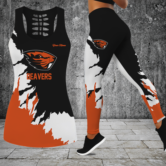[HOMERUN DEAL] NEW CUSTOMIZED NCAA CWS15 OGB OREGON STATE BEAVERS HOLLOW TANK TOP & LEGGINGS SET