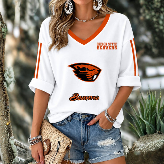 [HOMERUN DEAL] NEW CUSTOMIZED NCAA CWS15 OGB OREGON STATE BEAVERS WOMEN'S V-NECK LONG SLEEVE SHIRT