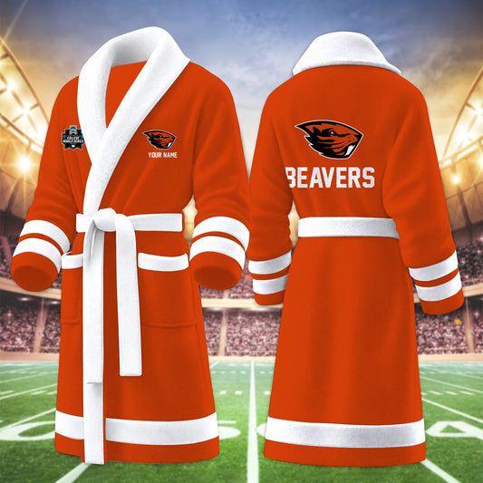 [HOMERUN DEAL] NEW CUSTOMIZED NCAA CWS15 OGB OREGON STATE BEAVERS MULTICOLOR FLEECE BATHROBE