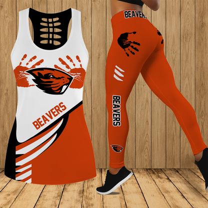[HOMERUN DEAL] NEW CUSTOMIZED NCAA CWS15 OGB OREGON STATE BEAVERS HOLLOW TANK TOP & LEGGINGS SET