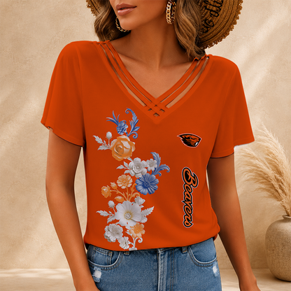 [HOMERUN DEAL] NEW CUSTOMIZED NCAA CWS15 OGB OREGON STATE BEAVERS V-NECK SHIRT