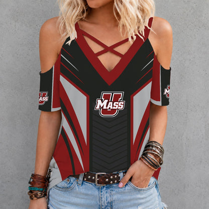 [HOOPS SPECIAL] NEW CUSTOMIZED NCAA CFH15 UMM UMASS MINUTEWOMEN CRISS CROSS V-NECK TOP