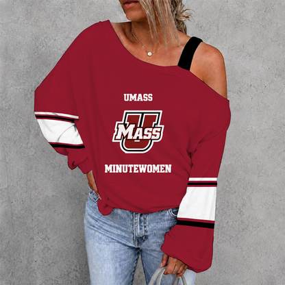 [HOOPS SPECIAL] NEW CUSTOMIZED NCAA CFH15 UMM UMASS MINUTEWOMEN WOMEN'S OFF-SHOULDER LONG SLEEVE SHIRT
