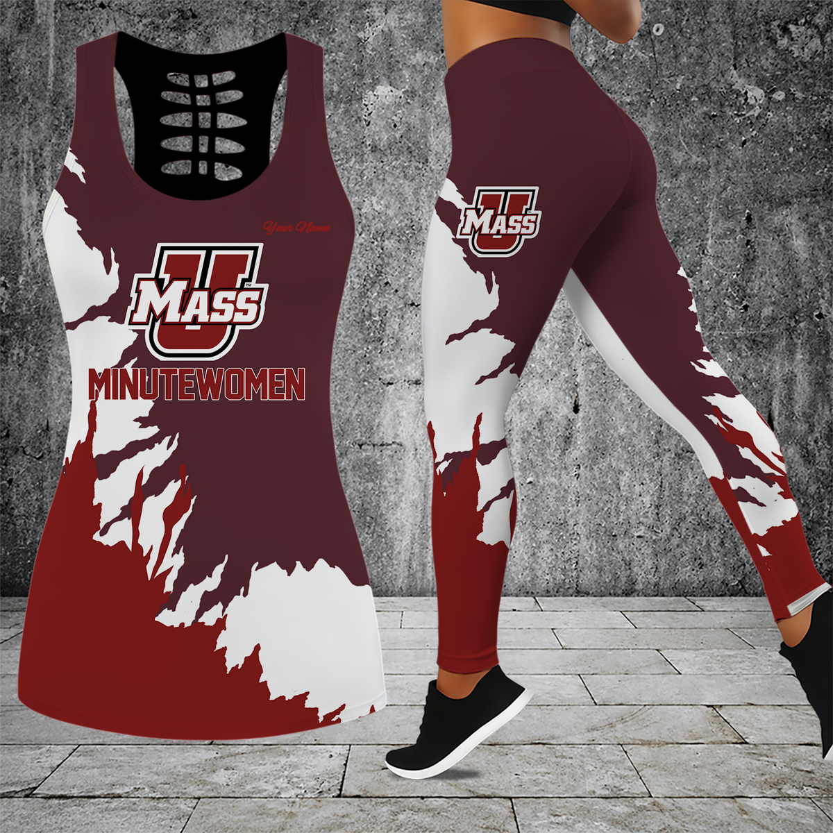 [HOOPS SPECIAL] NEW CUSTOMIZED NCAA CFH15 UMM UMASS MINUTEWOMEN HOLLOW TANK TOP & LEGGINGS SET